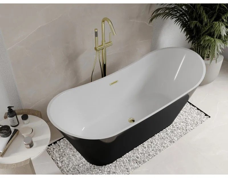 Mexen Celia, voľne stojaca vaňa 170 x 75 cm, biela-čierna, zlatý lesklý prepad, 52331707575-50