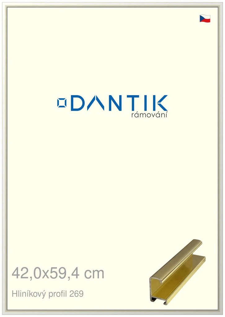 DANTIK rám na obraz 42x59,4 | ALU Zlatá lesklá (Plexi Čiré)