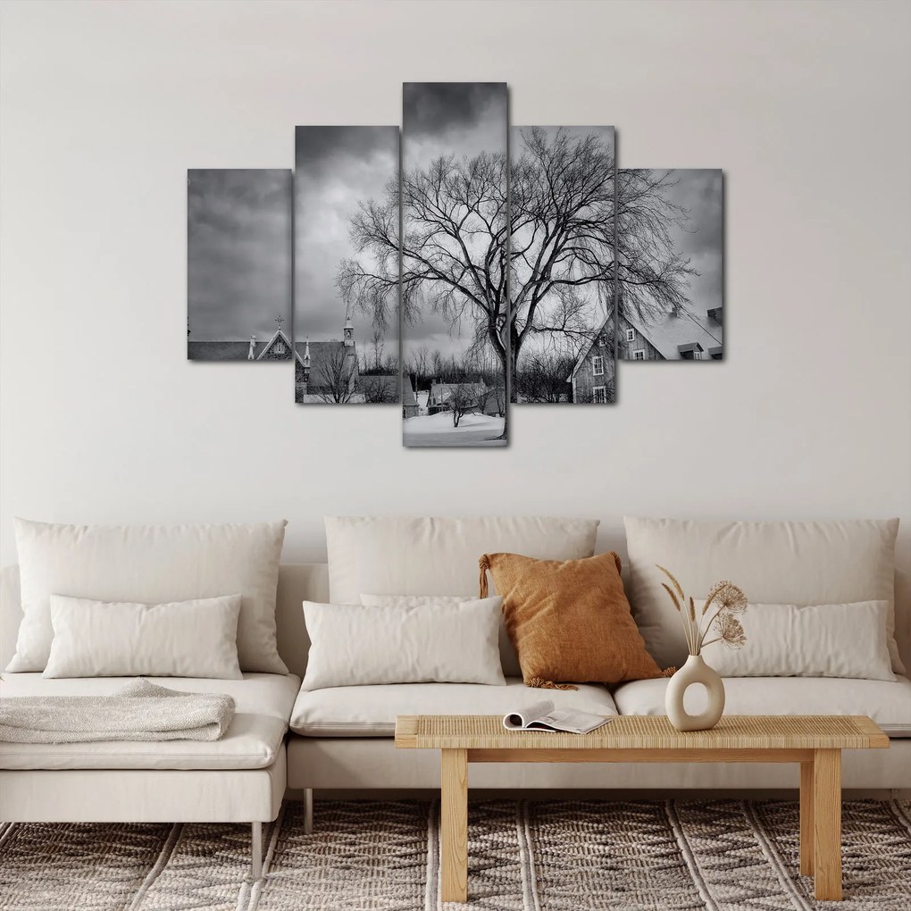 Obraz čiernobielej dediny (150x105 cm)