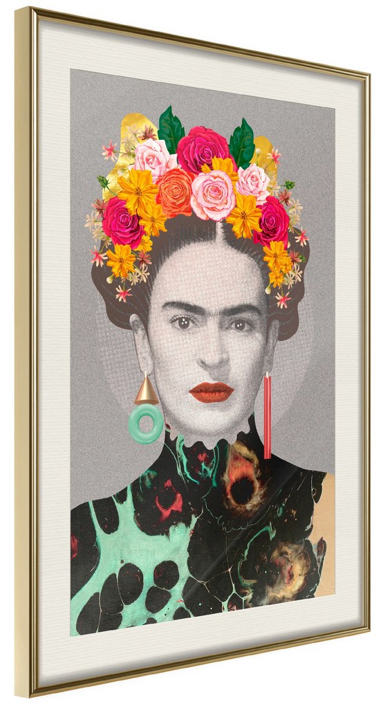 Artgeist Plagát - Majestic Frida [Poster] Veľkosť: 20x30, Verzia: Zlatý rám s passe-partout