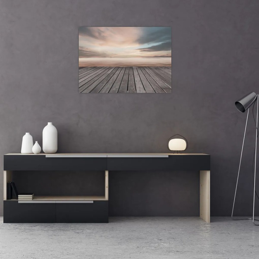 Sklenený obraz - Mólo pri západe slnka (70x50 cm)