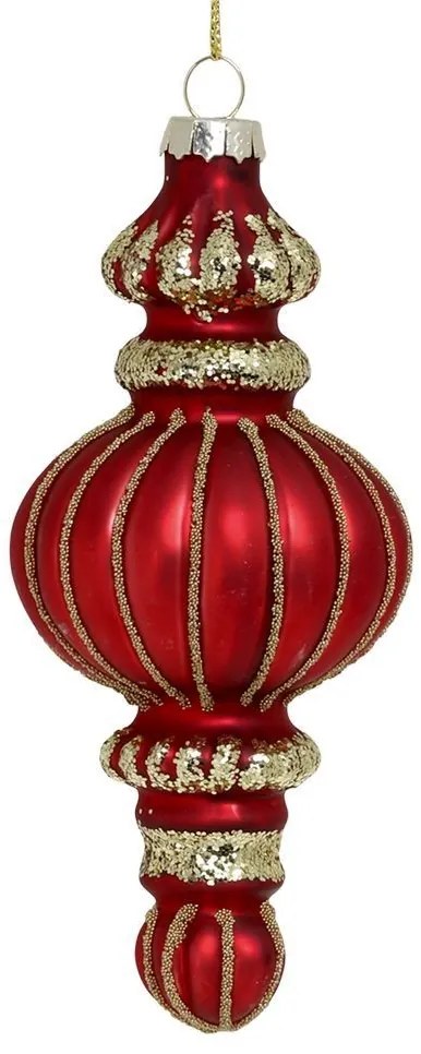 Červená sklenená vianočná ozdoba so zlatými detailmi Chic - 6*15 cm