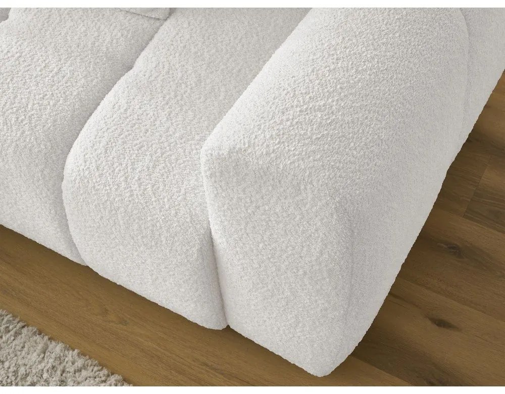 Biela rozkladacia/s úložným priestorom rohová pohovka z textílie buklé (ľavý roh/s leňoškou) Roxelane – Bobochic Paris