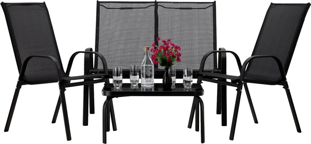 CH 4-dielny oceľový záhradný set nábytku - čierna