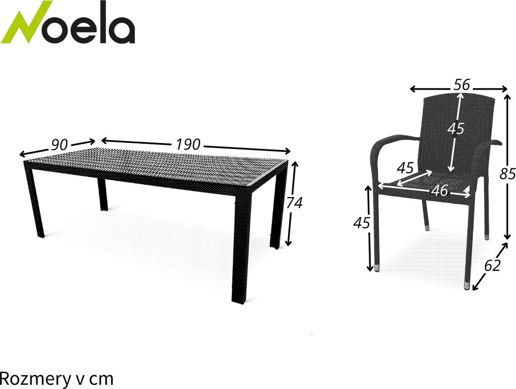 Noela Záhradný jedálenský set Viking XL 190cm + 6x ratanová stolička Roma