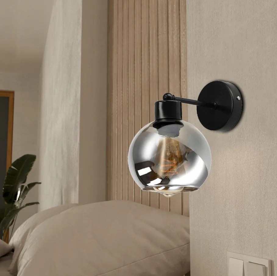 BERGE Sklenená LED nástenná lampa 1xE27 - dymová guľa