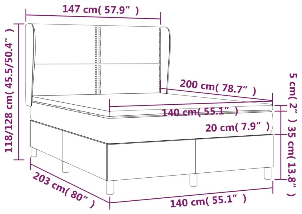 Posteľný rám boxspring s matracom krémový 140x200 cm látka
