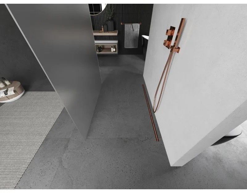 Mexen Kioto, sprchová zástena Walk-In 100 x 200 cm, 8mm sklo námraza, medený matný profil, 800-100-002-65-30