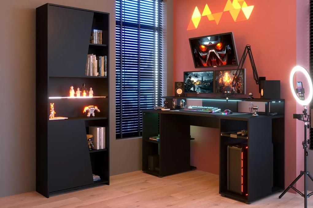 Herný počítačový stôl s regálmi Level, Gaming black
