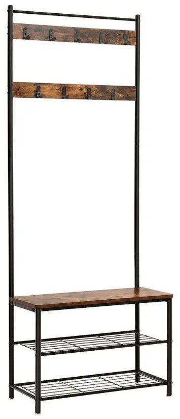 Kovová predsieňová stena TAYLOR 72x175 cm, čierna/rustikálne hnedá