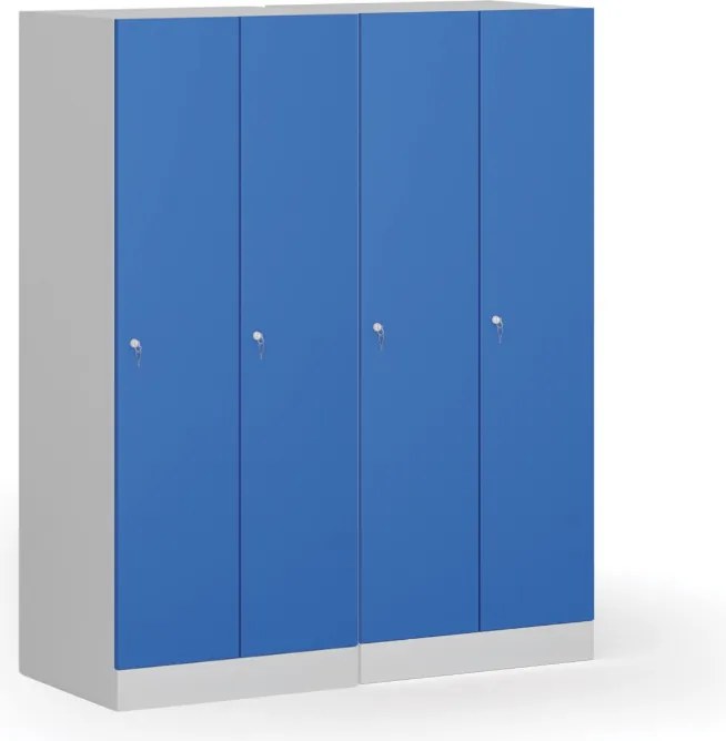 Šatníková skrinka S1 znížená, 2 oddiely, 1500 x 600 x 500 mm, cylindrický zámok, zelené dvere