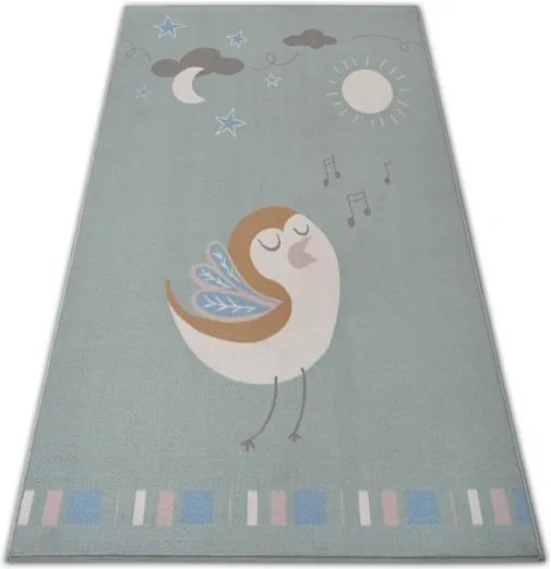 Detský protišmykový koberec LOKO Vtáčik zelený - 160x220 cm
