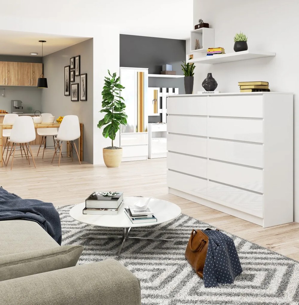 Komoda Rollo K 160 cm biela lesklá