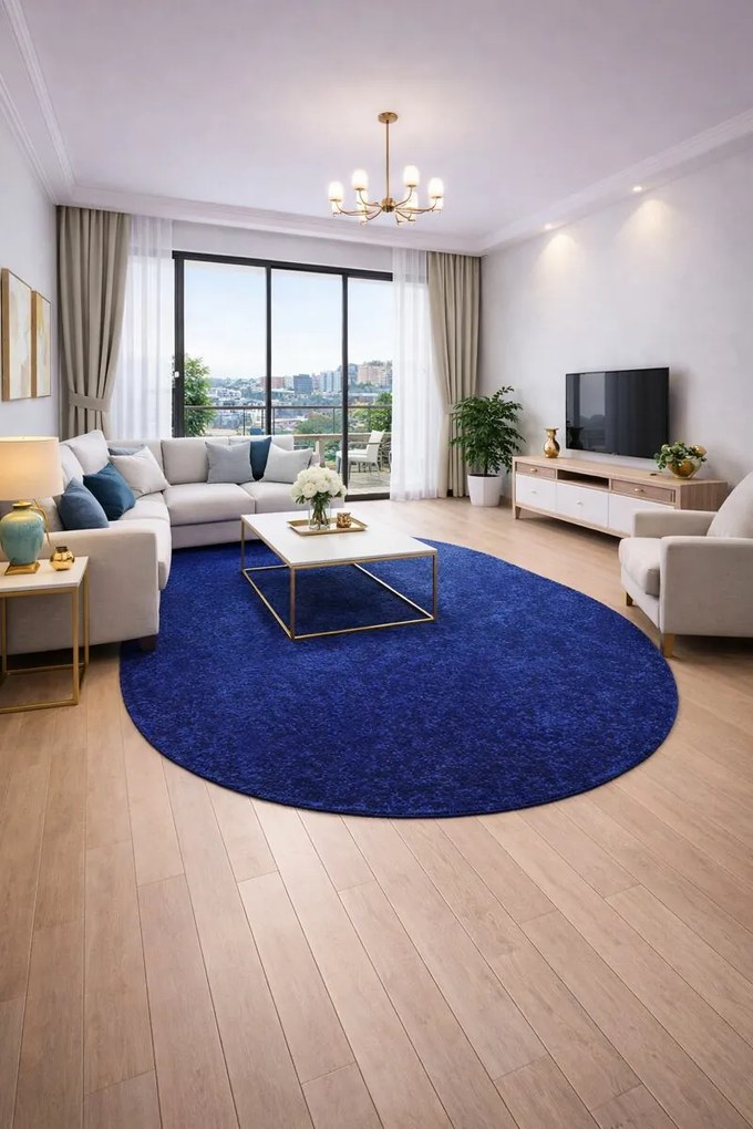 Vopi, Kusový koberec Eton modrý 82 ovál, 120x170, modrá, kuchyňa