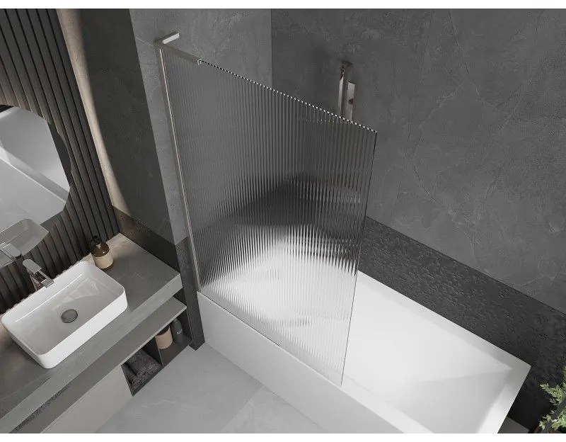 Mexen Next L, 1-krídlová vaňová zástena 100 x 150 cm, 6mm sklo s rebrovým vzorom, 6mm číre sklo, profil brúsená oceľ, 895-100-000-03-09-97