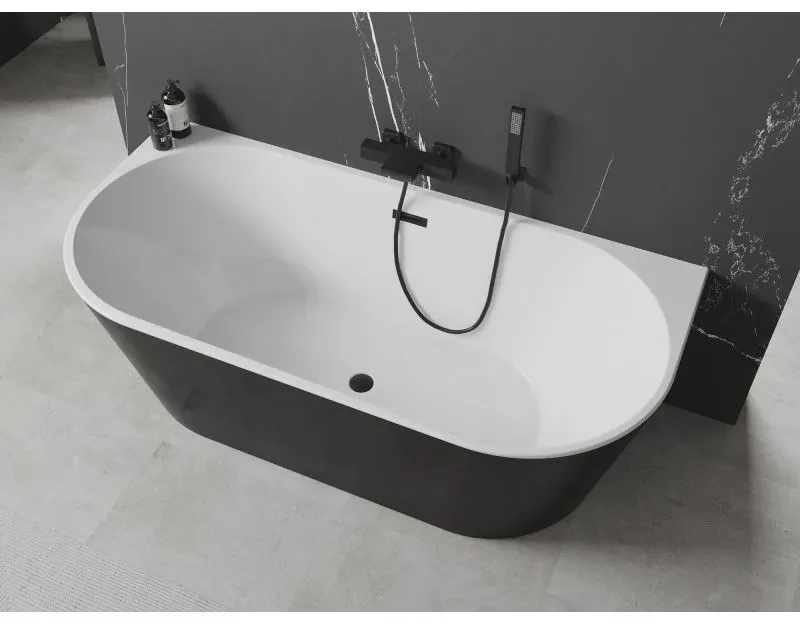 Mexen Oval, voľne stojaca nástenná vaňa 180 x 80 cm, biela-čierna, čierny matný prepad, 52671808075-70