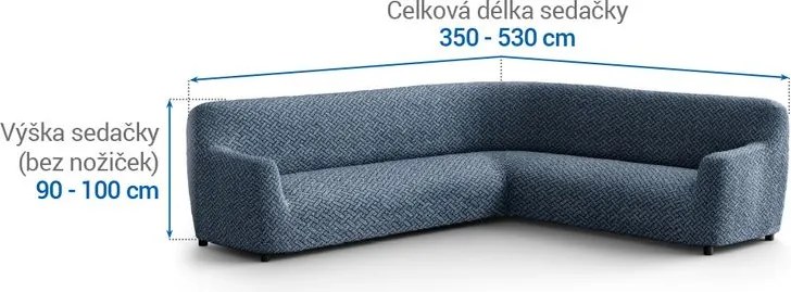Bielastické poťahy VENEZIA modrá rohová sedačka (š. 350 - 530 cm)