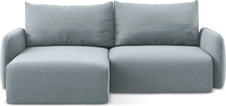 Modrá zamatová rozkladacia/s úložným priestorom rohová pohovka (ľavý roh/s leňoškou) Kalena – Makamii