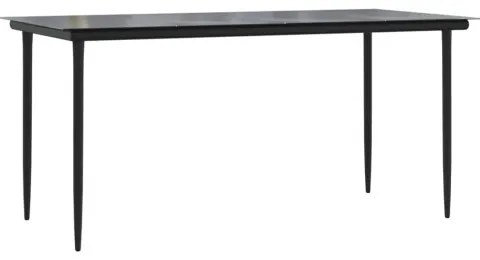vidaXL Záhradný jedálenský stôl čierny 160x80x74cm oceľ a tvrdené sklo-