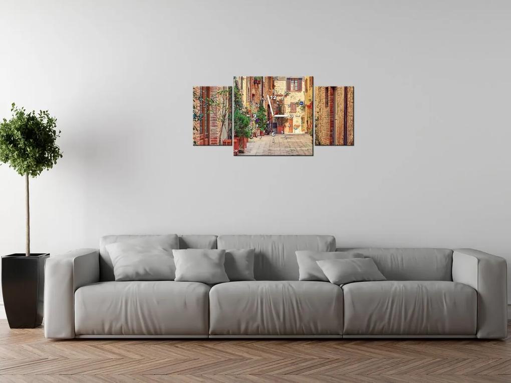 Gario Obraz s hodinami Stará cestička v Toskánsku - 3 dielny Rozmery: 30 x 90 cm