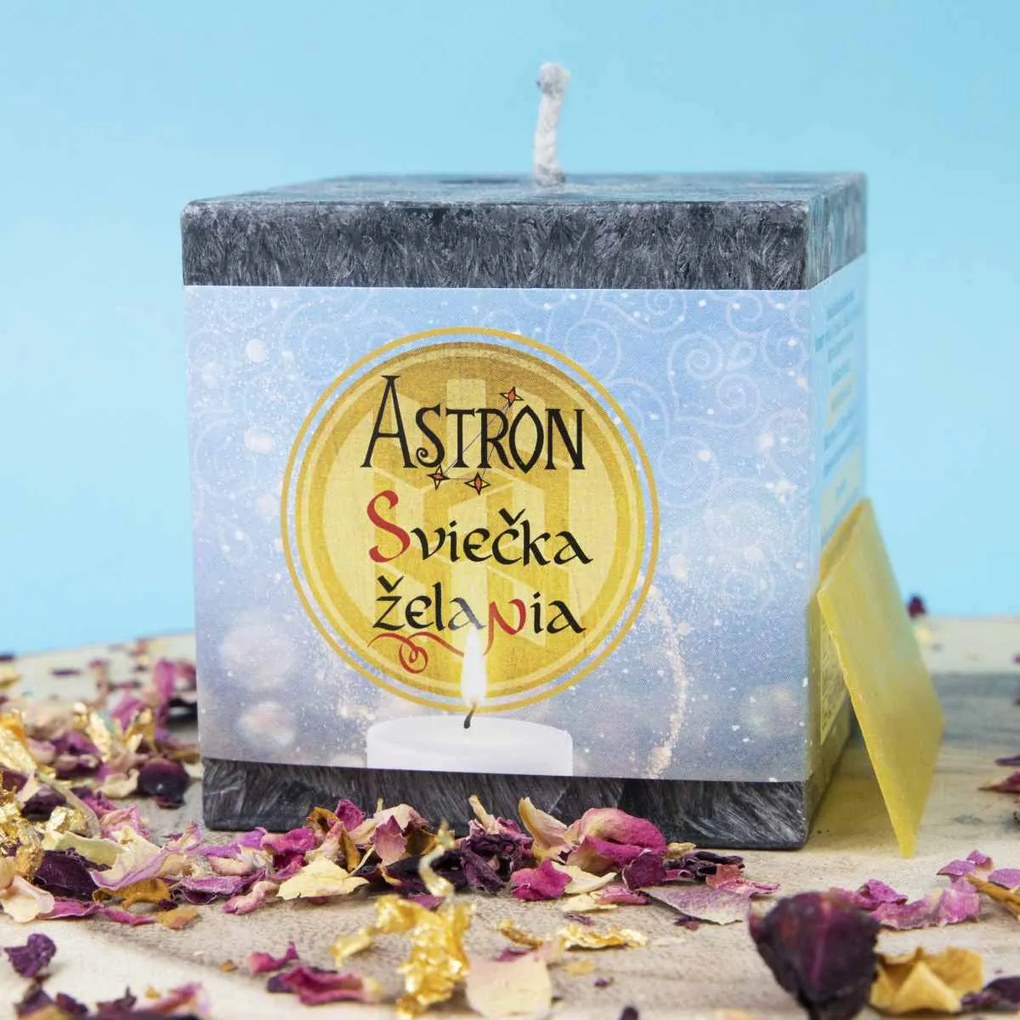 Sviečka želania Astron - kocka 6,5 cm, Čierna