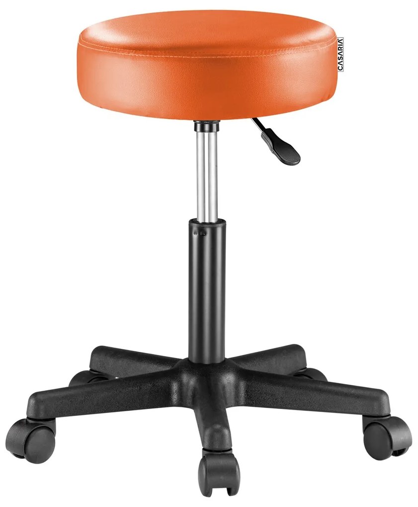 Casaria Taburetka na kolieskach, oranžová koženka, otočná 360°