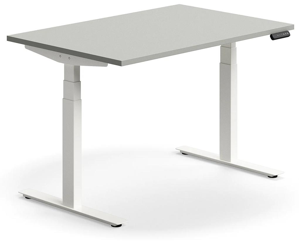 Výškovo nastaviteľný stôl QBUS, rovný, 1200x800 mm, biely rám, svetlošedá