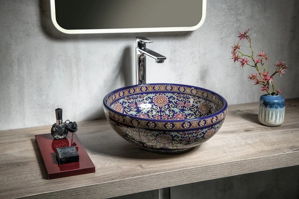 Sapho Sapho, PRIORI keramické umývadlo, priemer 41 cm, 15 cm, fialová s ornamentami, PI022