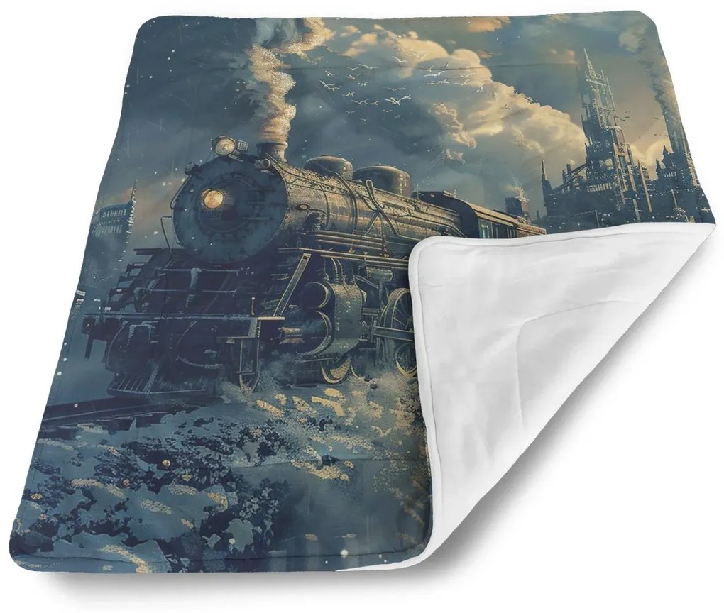 Sablio Deka pre bábätko Parná lokomotíva v zasneženom meste - 90x120 cm