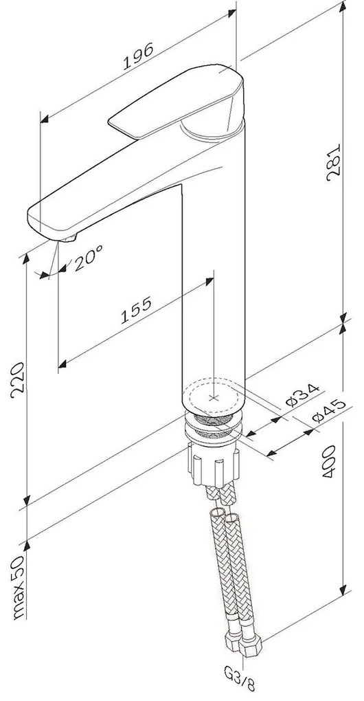 Umývadlová batéria AM.PM Gem FGA92000 vysoká, chróm