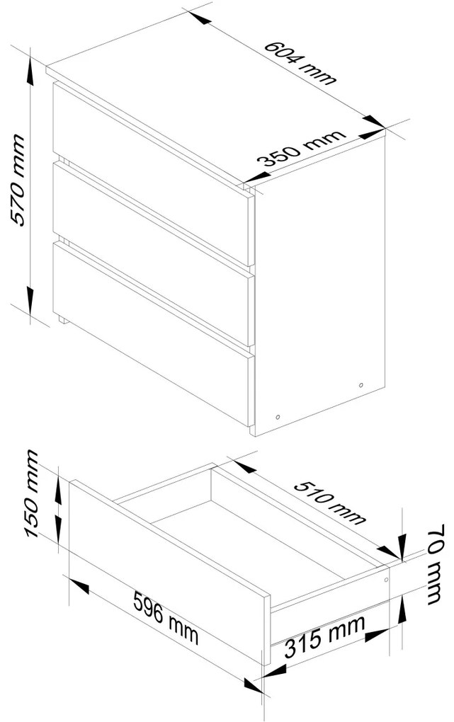 Komoda CL3 60 cm biela/čierna lesk