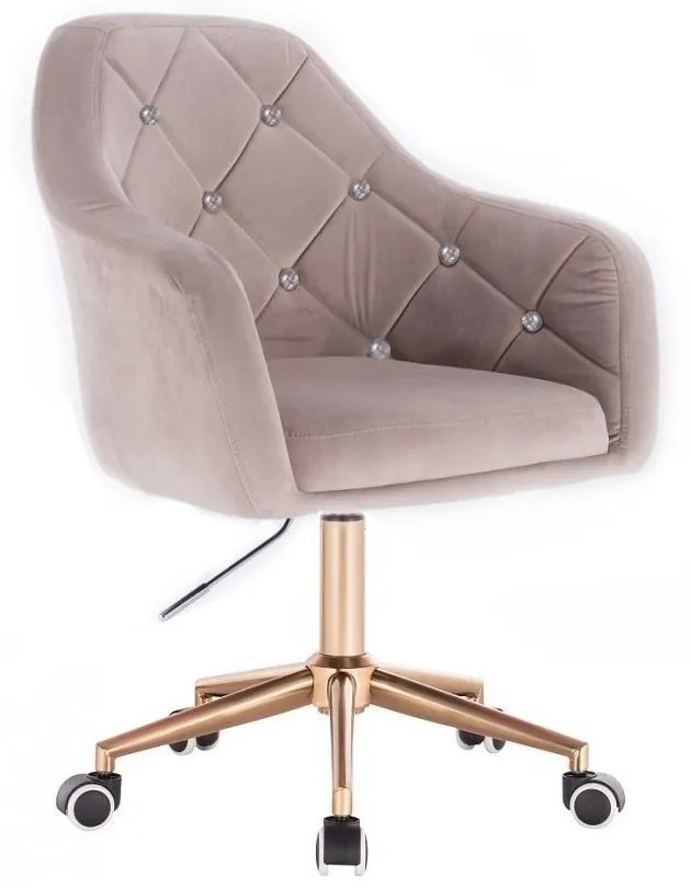 LuxuryForm DESIGN Kreslo ROMA VELUR na zlatej podstave s kolieskami - svetlo šedé