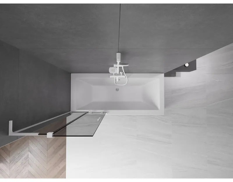 Mexen Velar L, 2-krídlová posuvná vaňová zástena 70 x 150 cm, 8mm šedé sklo, biela matná, 896-070-003-41-20