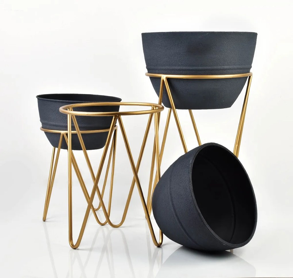 Súprava 3 kvetináčov SWEN MOUSE šedo-zlatá
