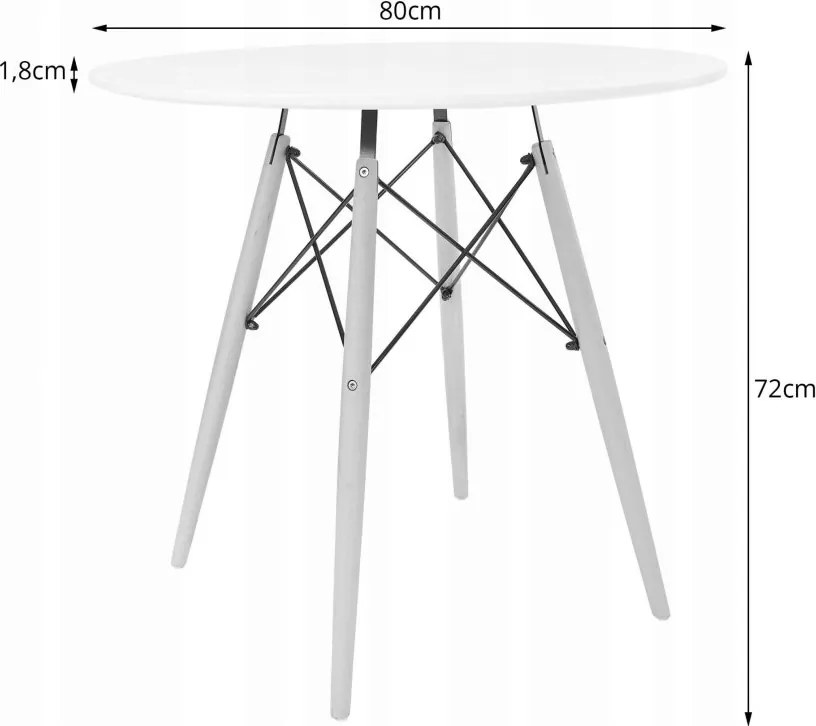 Jedálenská zostava TODI 80cm okrúhly stolový set biely a 2 stoličky MARK biele + 2 stoličky MARK biele  ZADARMO