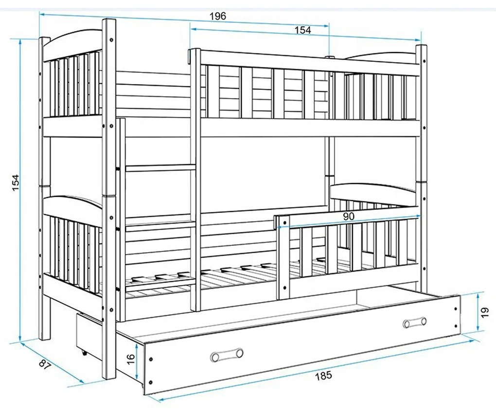 Detská poschodová posteľ KUBUS s úložným priestorom 80x190 cm - biela Biela