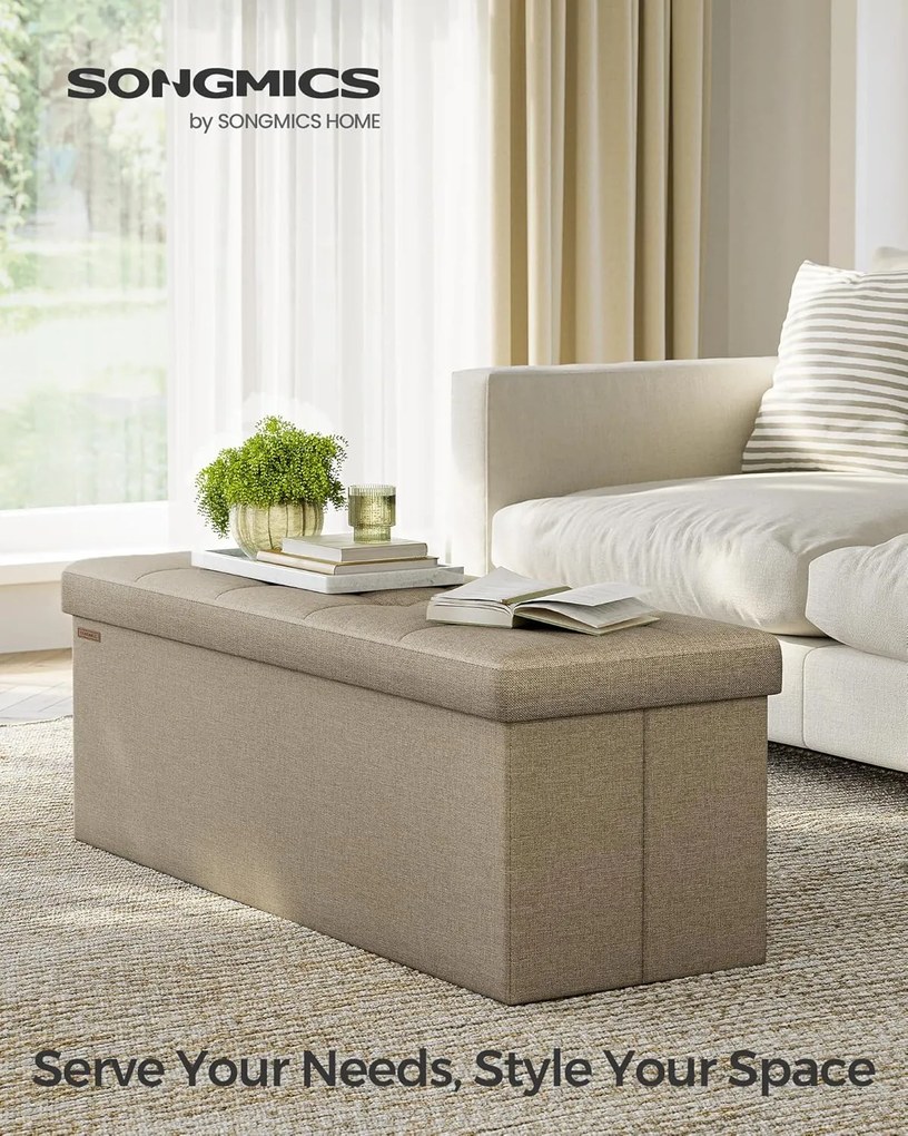 Taburetka s úložným priestorom, skladacia lavica, 38 x 110 x 38 cm, ťavia hnedá