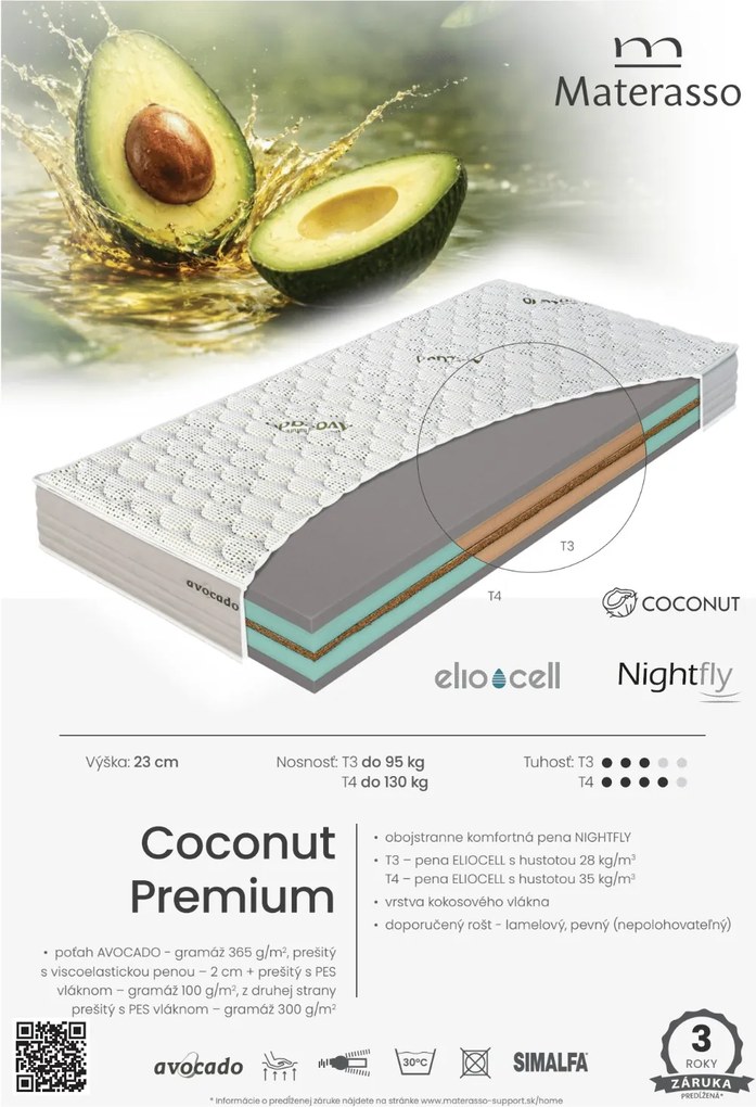 Penový matrac Coconut Premium Rozmer matraca: 200 x 200 cm, Tuhosť: T3