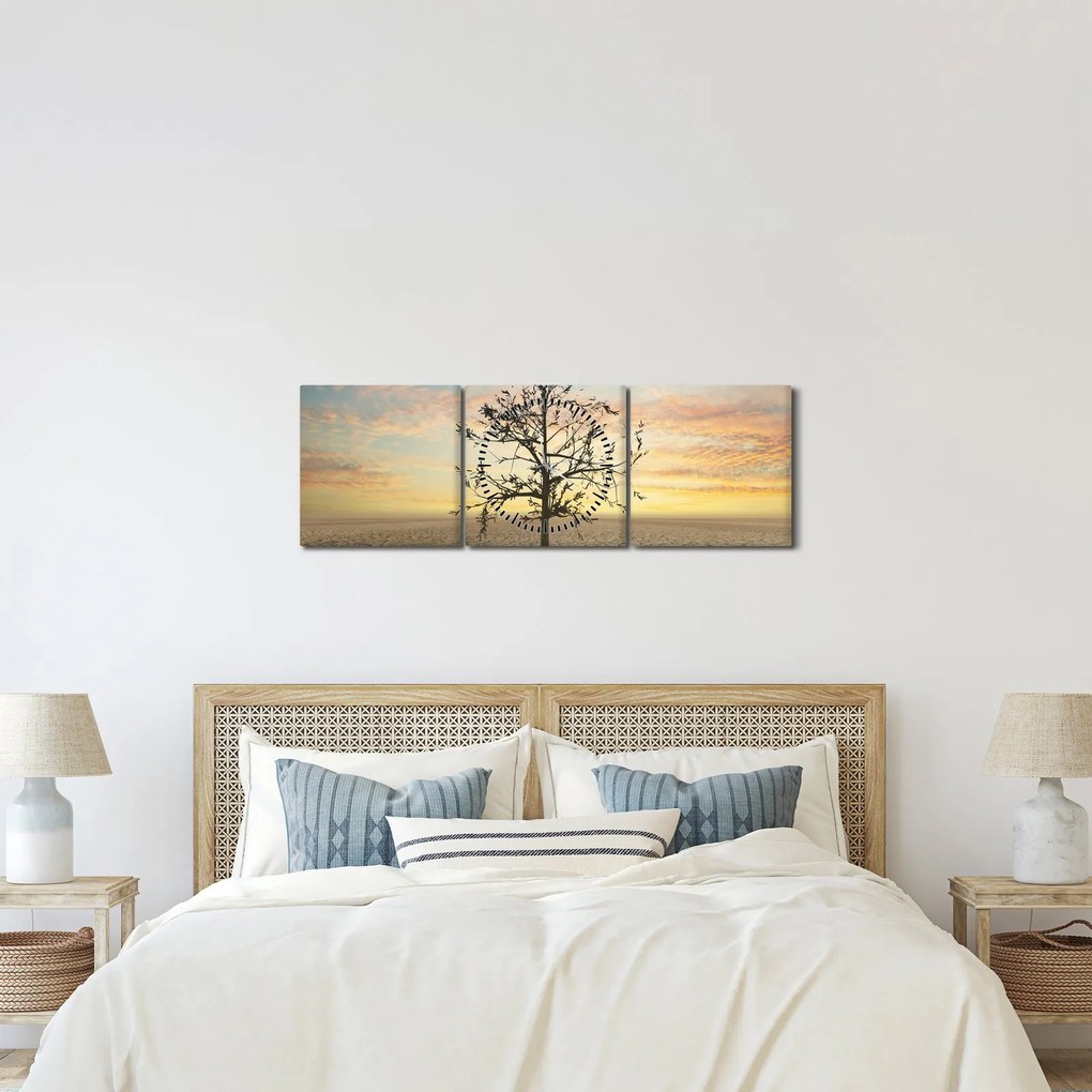 Obraz - Strom na púšti (s hodinami) (90x30 cm)
