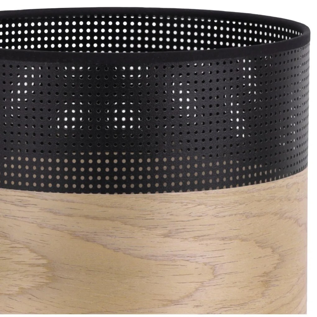 Závesné svietidlo Wood, 1x dýha zlatý dub/čierne PVC tienidlo, (fi 20cm)