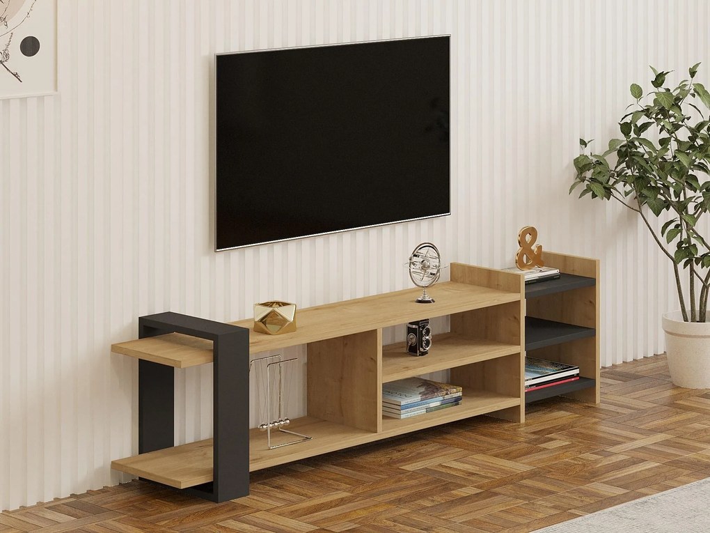 TV stolík Tasake (dub zafírový + antracit) . Akcia -19%. Vlastná spoľahlivá doprava až k Vám domov. 1095118