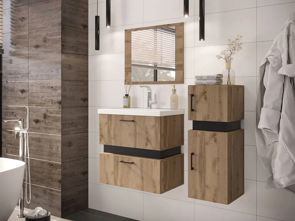 Kúpeľňový nábytok Torvaldi IV, Sifón: bez sifónu, Umývadlo: nie, Farby: wotan / wotan + čierny mat