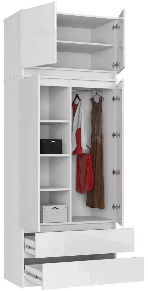 Šatníková skriňa s nadstavcom Star 90 cm biela lesk