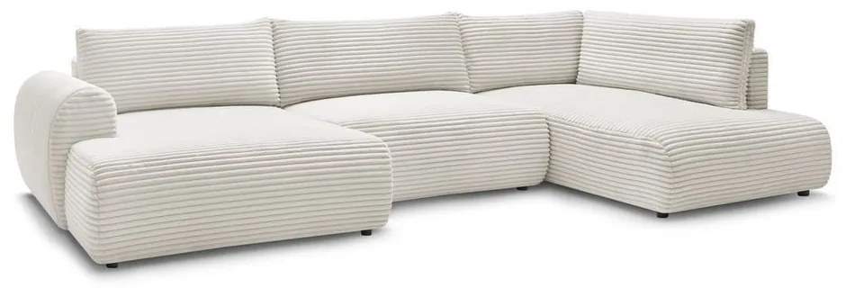 Krémovobiela menčestrová rozkladacia/s úložným priestorom rohová pohovka (pravý roh/do tvaru "U") Lucien – Bobochic Paris