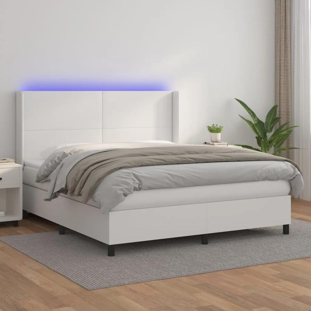 Boxspring posteľ s matracom a LED biela 160x200 cm umelá koža 3139272