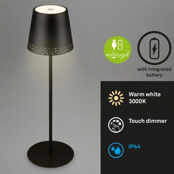 Brilo - LED nabíjateľná dotyková stolná lampa KIKI LED/2,6W/5V IP44 2600 mAh čierna