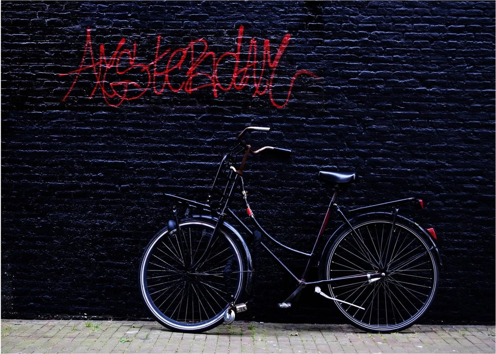 Sklenený obraz bicykla v Amsterdame (70x50 cm)