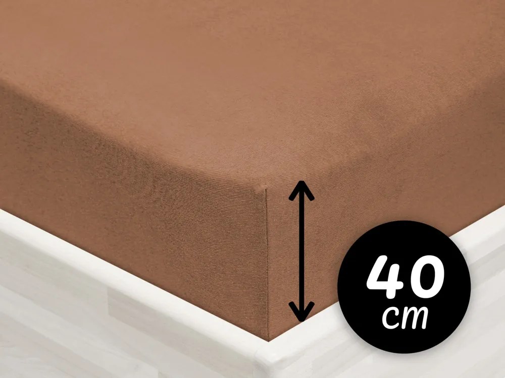 Jersey napínacie prestieradlo na extra vysoký matrac JR-023 Orieškovo hnedé 200 x 200 - výška 40 cm