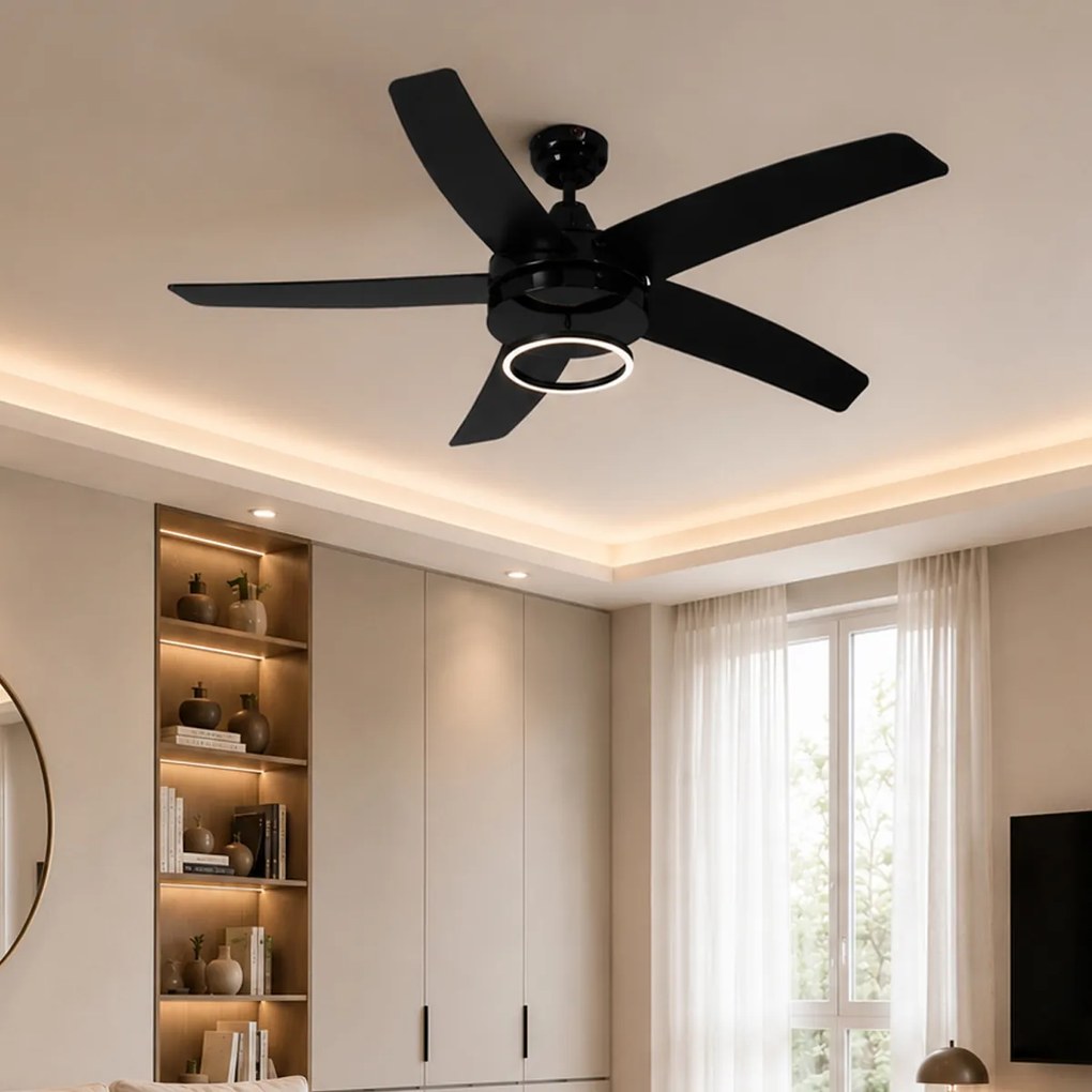 Stropný ventilátor čierny 132 cm vrátane LED s diaľkovým ovládaním - Cool Anello