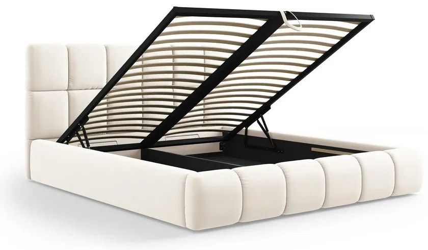 Krémová zamatová čalúnená dvojlôžková posteľ s úložným priestorom s roštom 180x200 cm Bellis – Micadoni